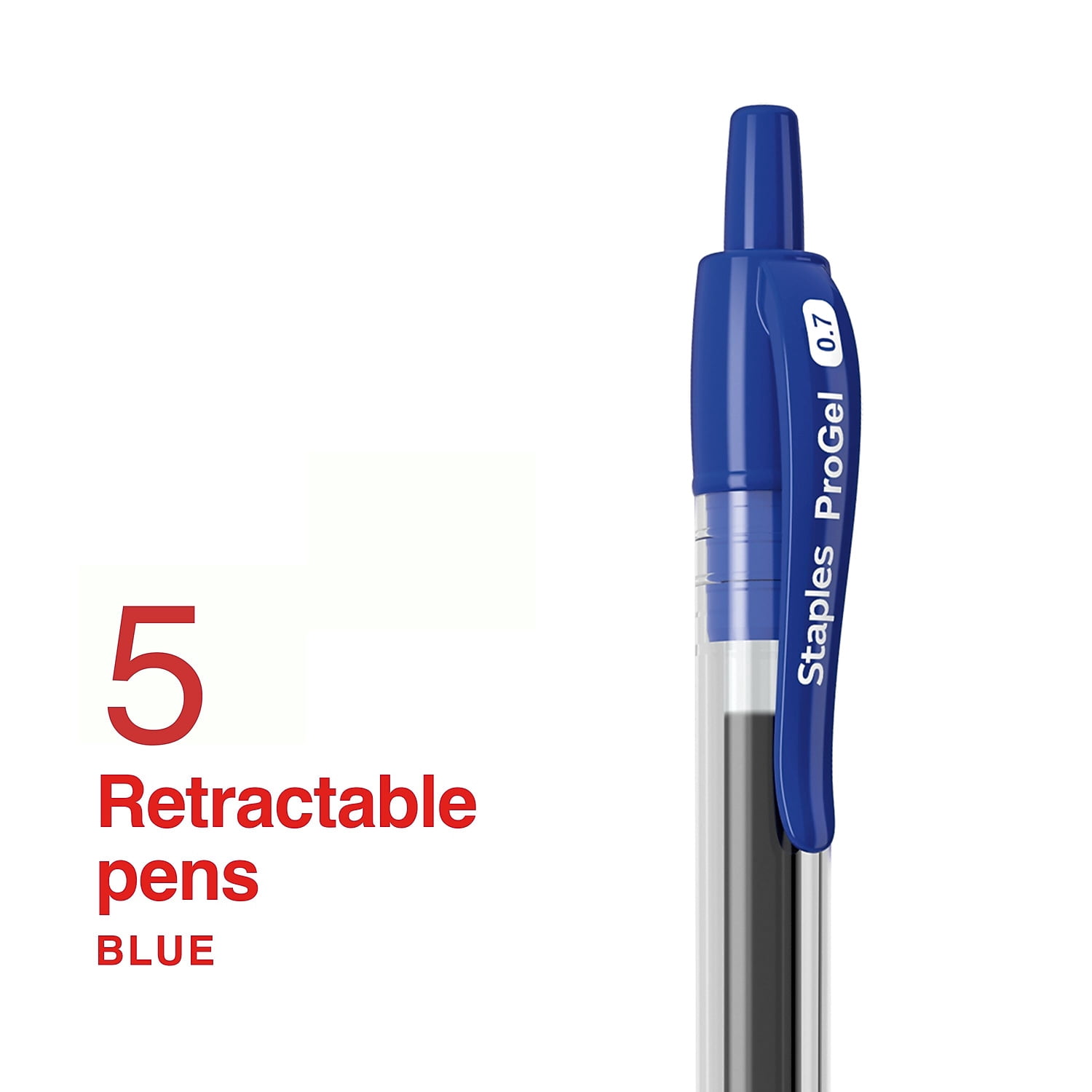 Staples ProGel Retractable Gel Pen Fine Point 0.7mm Blue Ink 5