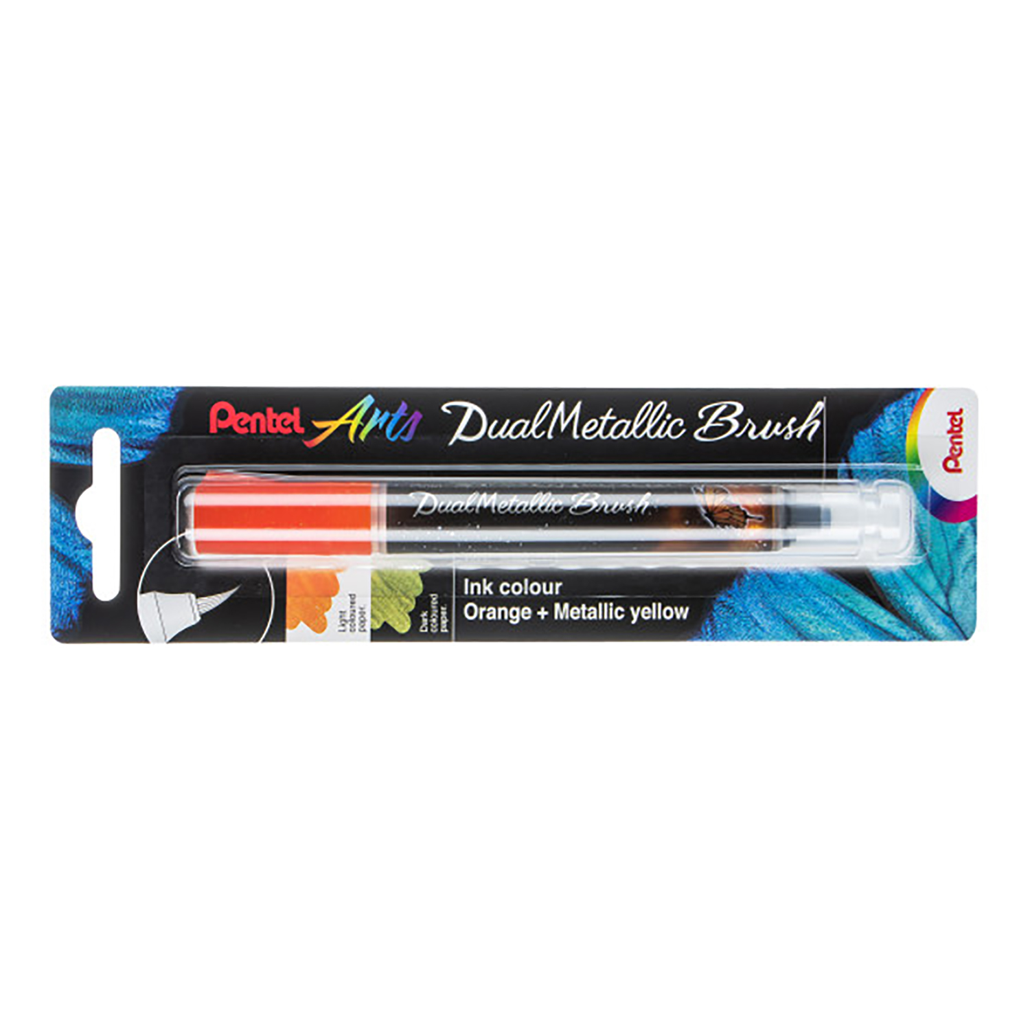 Pentel Arts DualMetallic Brush, Orange/Metallic Yellow Ink, Pack of 3