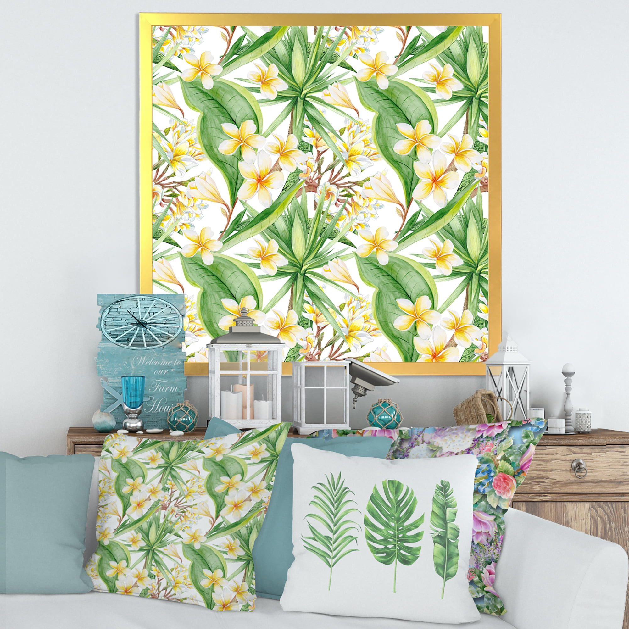 Designart 'Yellow Flowers and Tropical Foliage IX' Modern Framed Art Print