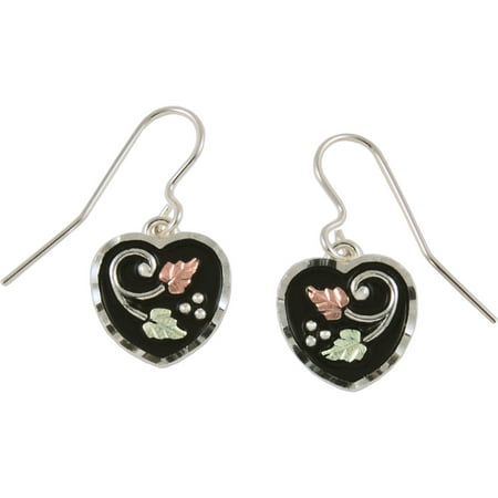 Black Hills Gold Jewelry by Coleman Co. 10kt and 12kt Black Hills Gold and Sterling Silver Antiqued Heart Drop Earrings