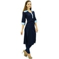 thumbnail image 6 of Bimba Women's Straight Kurta Slub Cotton Kurti Indian Long Tunic Blouse , Navy Blue, 4, 6 of 9