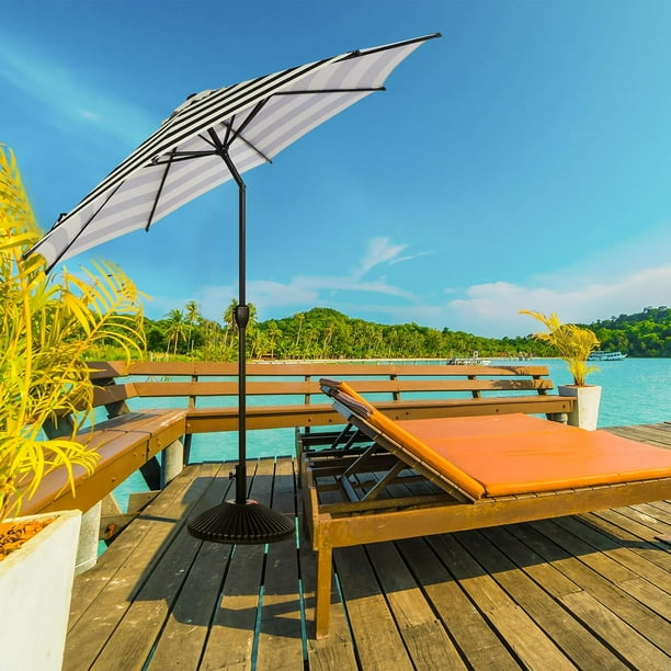 abba patio 9 ft umbrella instructions Abba Patio 9ft Outdoor Patio Umbrella, Push Button Tilt and Crank, 8 Ribs, Black & Cream Stripe