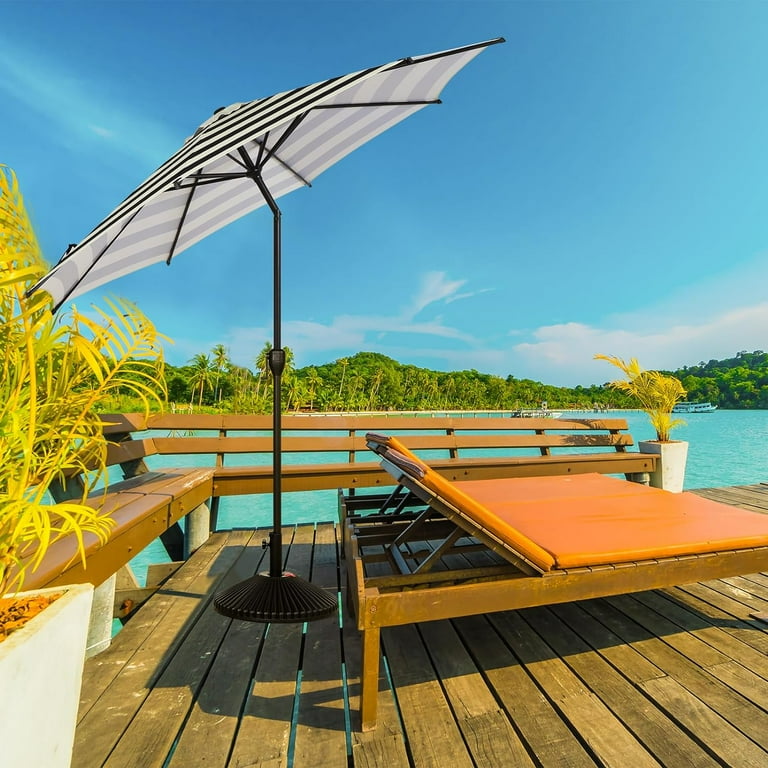 abba patio 9ft patio umbrella Abba Patio 9ft Outdoor Patio Umbrella, Push Button Tilt and Crank, 8 Ribs,  Black and Cream Stripe