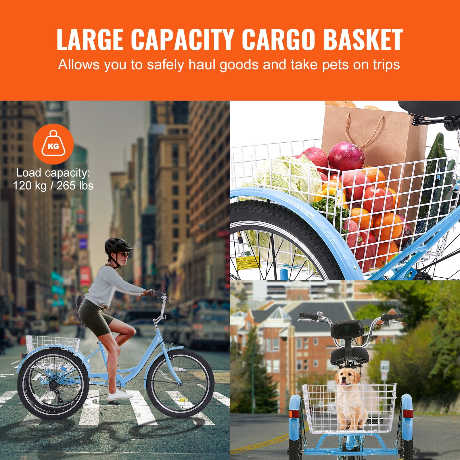 KFFKFF Adult Three-Wheel Bicycle Unfolding 7 Speed 20/24/26 Inch Tricycles,Carbon Steel Frame, Includes Basket & Adjustable Seat, Ideal for Picnic & Shopping, Suitable for Seniors, Women, Men