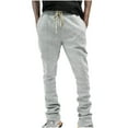 thumbnail image 1 of Pantalones largos para hombre, de color liso, con bolsillo y cordón, informales, juveniles, versátiles, deportivos, de gran tamaño., 1 of 8