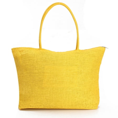 New Womens Casual Straw Weave Shoulder Tote Shopping Beach Bag Purse Travel Handbag  Zippered (Best Travel Shoulder Bag)