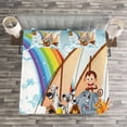 thumbnail image 3 of Children Bedspread Set Queen Size, Many Animals on a Boat Noah's Ark in Fluffy Clouds with Rainbow Fantasy Cartoon, Quilted 3 Piece Decor Coverlet Set with 2 Pillow Shams, Multicolor, by Ambesonne, 3 of 3