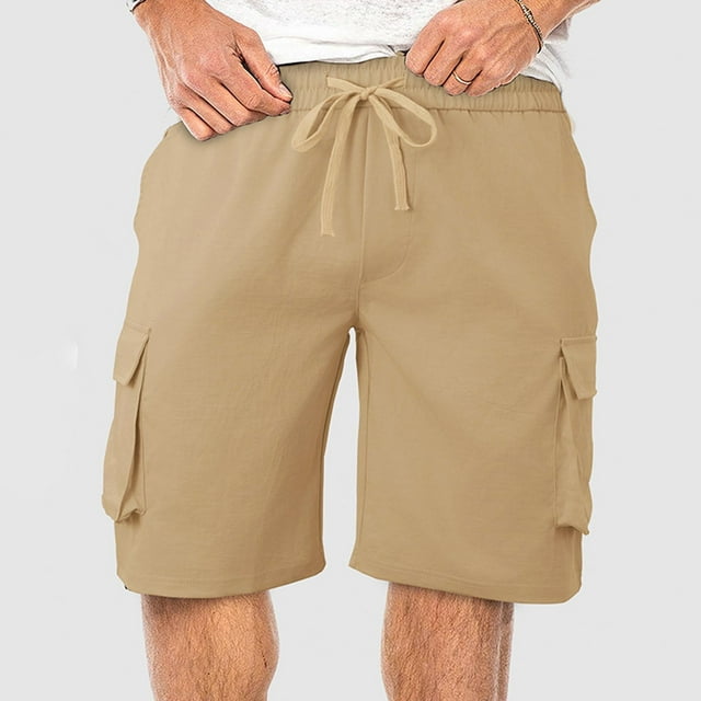Aqestyerly Men's Workwear Shorts,Solid Color,Drawstring Waist,Pockets,Comfortable,Mid-Length,Ideal for Outdoor and Work Activities