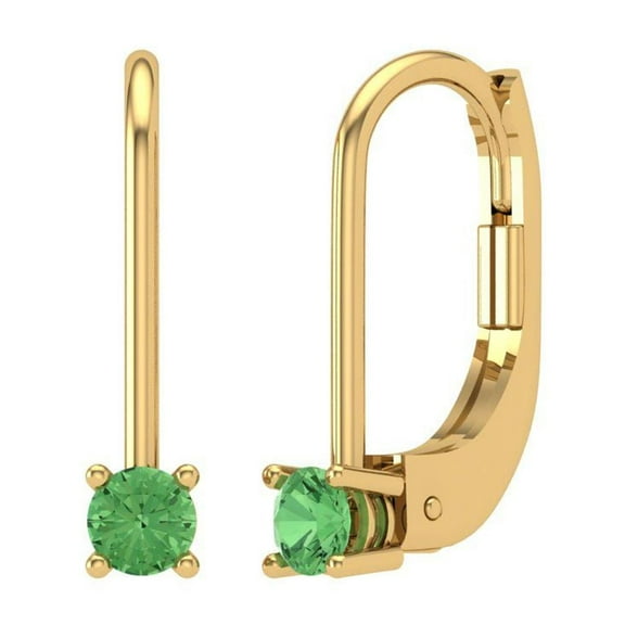 Clara Pucci 0.2 ct Brilliant Round Cut Drop Dangle VVS1 Genuine Conflict free Green Zircon Solid 18K Yellow Gold Designer Everyday Earrings Lever Back
