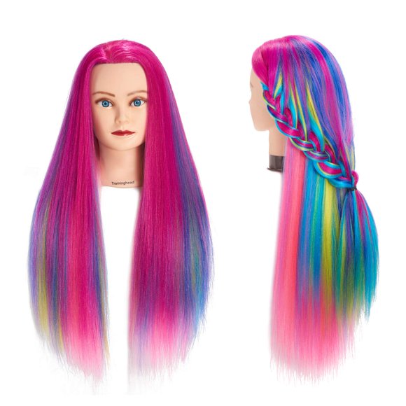 Cabeza de entrenamiento 26""-28"" Cabeza de maniquí Maniquí de peinado Cosmetología Cabeza de muñeca Fibra sintética Cabello Peluquería Modelo de entrenamiento Abrazadera gratuita (1711W0320)