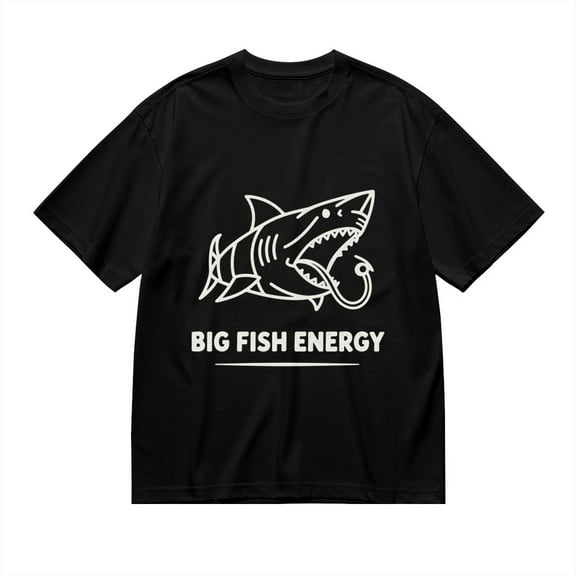 Black T Shirts for Men, Big Fish Energy, Shark Print Mens Graphic Tees, 24014029,S