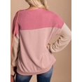 thumbnail image 2 of Womens Fashion Color Block Long Sleeve Crewneck Knitted Casual Loose Pullover Shirts Tops Pink L, 2 of 4