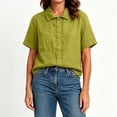 thumbnail image 6 of cfhntfmh Cotton Linen Tops for Women Collared V Neck Short Sleeve Shirt with Pockets Casual Button down Summer Work Tops, 6 of 7