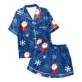 thumbnail image 5 of Two Piece Sets for Women – Pajamas for Women Set Ideal for Travel Nights or Lazy Days Ladies' Casual And Fashionable Snowman Santa Star Christmas Print Silk Satin Short Sleeved Button Pajamas Set, 5 of 5