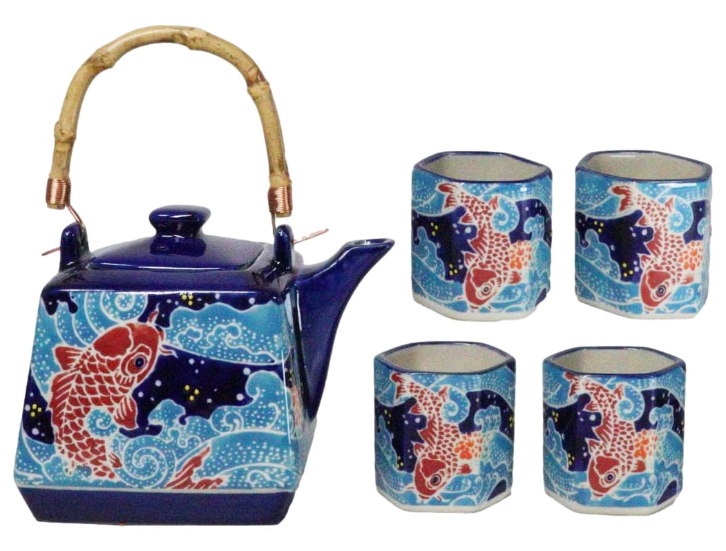 Japanese Sakura Cherry Blossom Flowers Navy Blue Ceramic Tea Pot