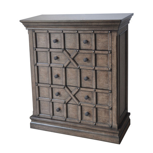 Sedgwick Overlaid Geometric 5 Drawer Chest in Antique Walnut Finish CVFZR1646