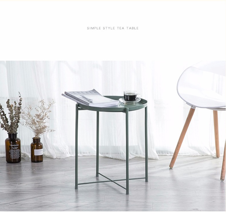 GOTGELIF Tray Metal End Table, Round Folding Tables for Balcony Bedroom Bedside