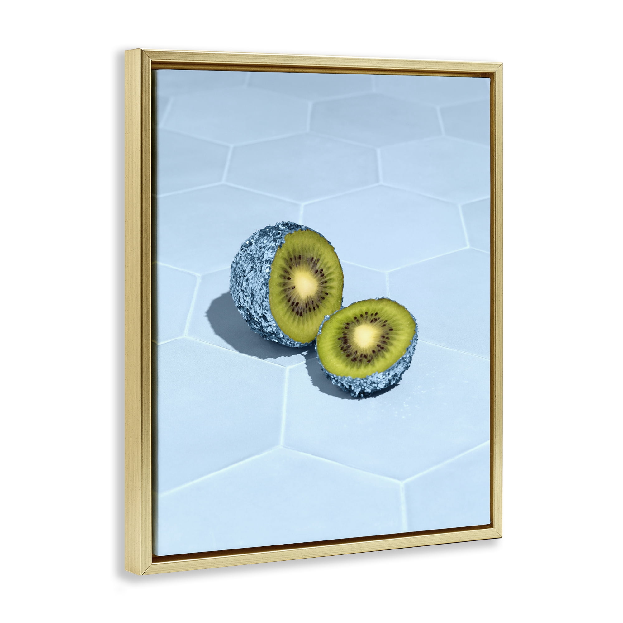 Stupell Industries Blue Glimmer Kiwi Gold Framed Floater Canvas Wall Art, design by LISH Creative