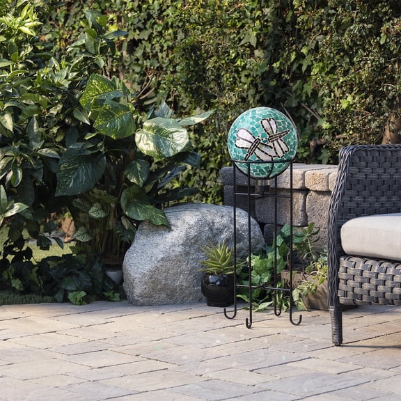 Alpine Corporation Indoor/Outdoor 10" Diameter Dragonfly Duo Gazing Globe Yard Decoration, Multicolor