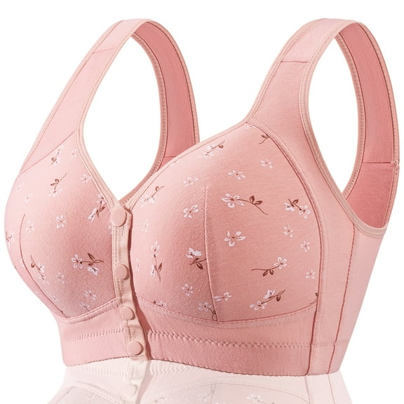 FHTECO Daisy Bras for Older Women Floral Plus Size Bra Wireless Front Closure Bras for Senior Daisy Comfort Tshirt Bra