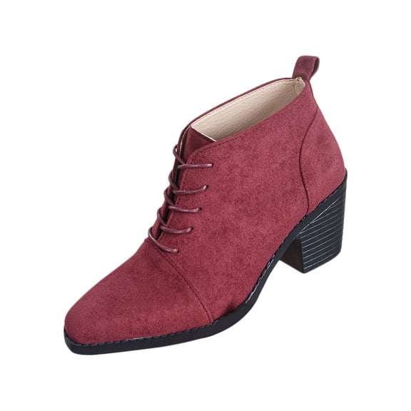 Xfvqtps Womens British Style Ankle Boots Lace Up Pointed Toe Faux Suede Booties Chunky Heel Shoes Casual Boots Comfortable Flat Heel Boots