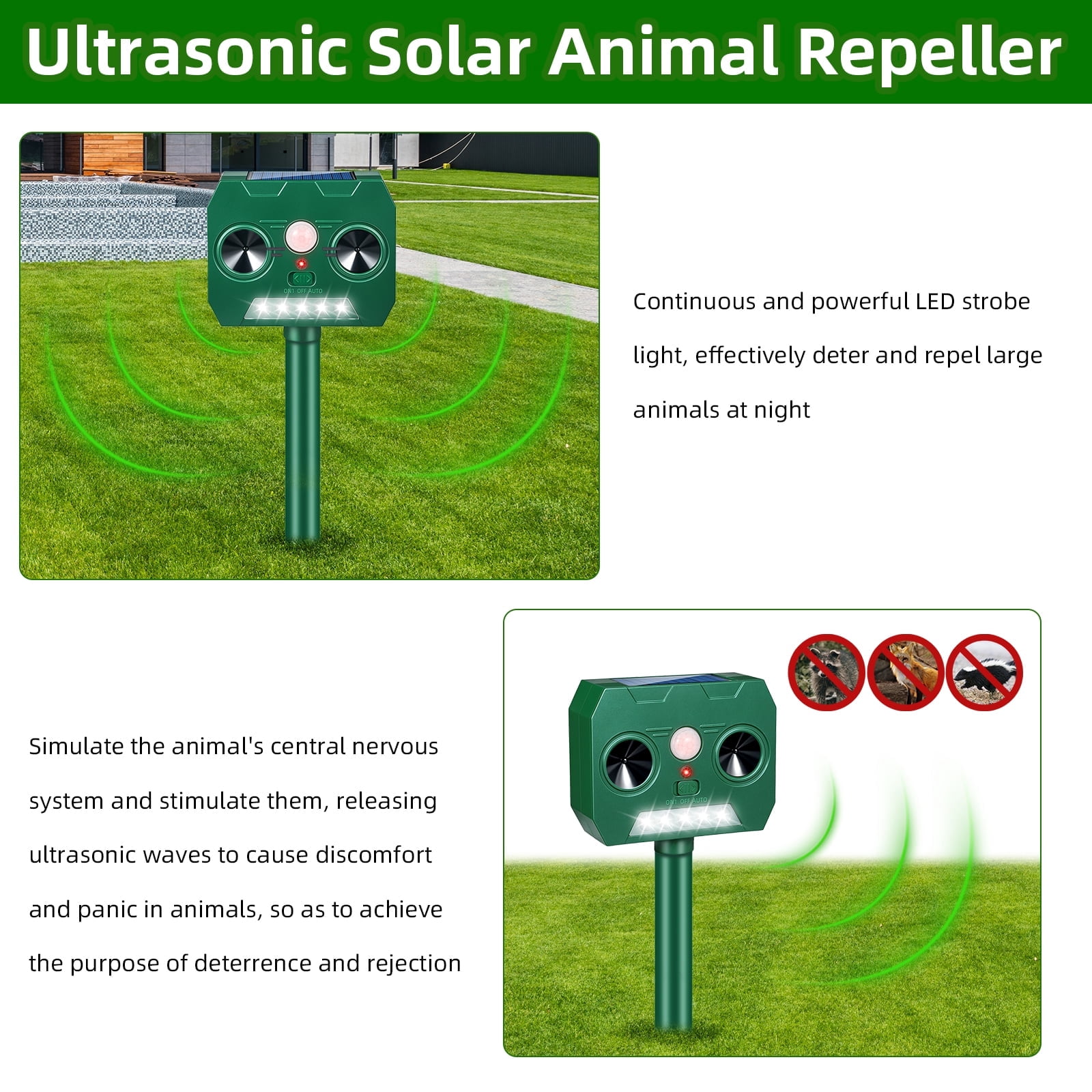 JahyEelc Animal Repellent,2 pack Outdoor Ultrasonic Solar Device Motion Sensor Loud Sound Waterproof - Effective Animal Deterrent - Protect Your Property