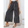 thumbnail image 4 of Women'S Wide Leg Palazzo Pants Elastic High Waisted Casual Flowy Beach Pants with Pockets Black L, 4 of 6