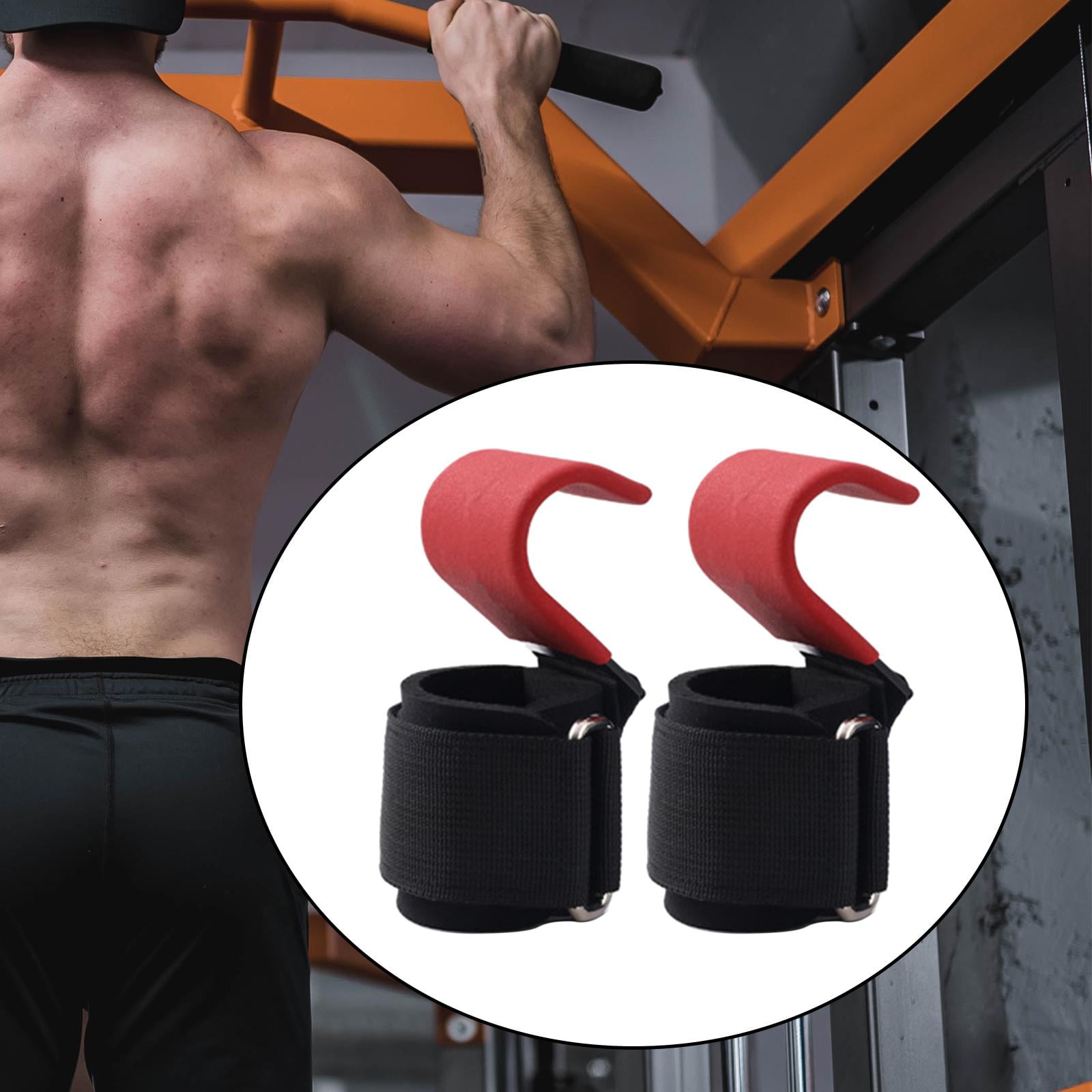 DimyFew 2 Pieces Weight Lifting Hooks Portable Hand Grip Support Wrist Straps for Weight Red