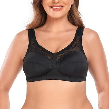 Women s Wireless Minimizer Plus Size Sleep Unlined Full Coverage Lace Bra 44G