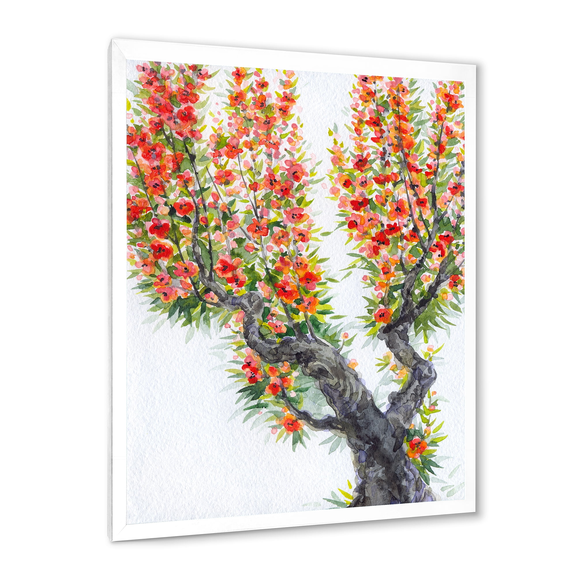 Blooming Flowers Of An Old Tree In Spring II 16 in x 32 in Framed Painting Canvas Art Print, by Designart