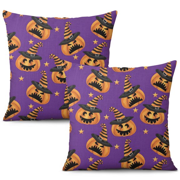 Set of 2 Spooky Cute Halloween Pillow Covers - Bat and Pumpkin Design Linen Throw Covers 20x20 inch throw pillow case Halloween gifts to friends,family