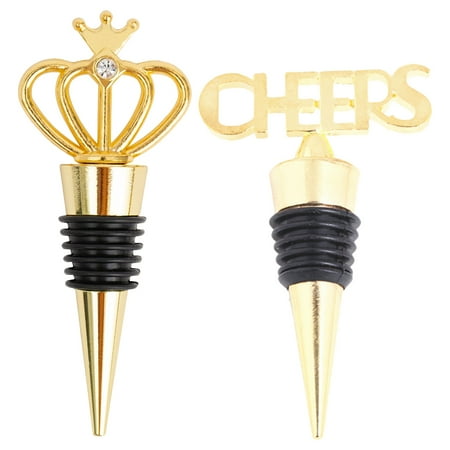 

2pcs Birthday Party Gift Cheers Crown Durable Alloy Wine Bottle Toppers (Golden)