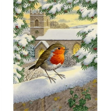 Carolines Treasures ASA2090CHF European Robin Waiting Flag Canvas House Size  Large multicolor
