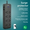 thumbnail image 4 of Philips 8-Outlet Surge Protector, 8ft Braided Cord, 15A, Black, 4 of 11