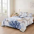 thumbnail image 2 of Twin XL Quilt Set 68''x98'', Blue Brown Coastal Lightweight Bedspread Coverlet Set with 2 Pillow Shams, Summer Beach Nautical Coral Starfish Breathable All Season Quilt Bedding for Dorm/Guest Room, 2 of 9
