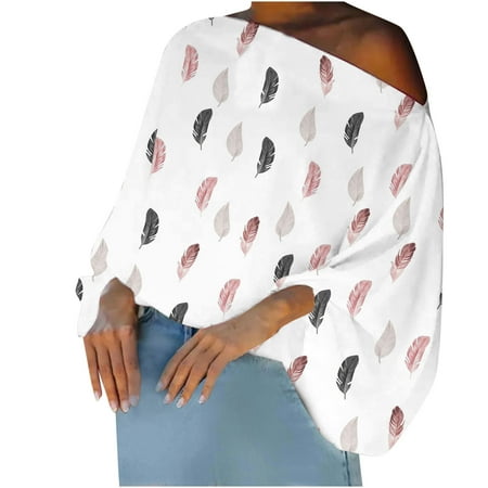 

Women Casual Elegant Flared Sleeve Cold Shoulder Pullover Print Long Sleeve Cold Shoulder Top Shirt