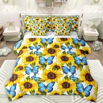 Manfei Chic Blue Butterflies 7-Piece Twin Bedding Sets,Countryside Sunflower Bedding Comforter Set,Rustic Plant Sheet Sets For Girl,Super Cozy Room Decor