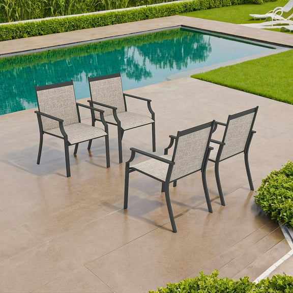 Aimee Lii 4 Piece Patio Dining Chairs, Large Outdoor Chairs with Breathable Seat and Metal Frame, Coffee