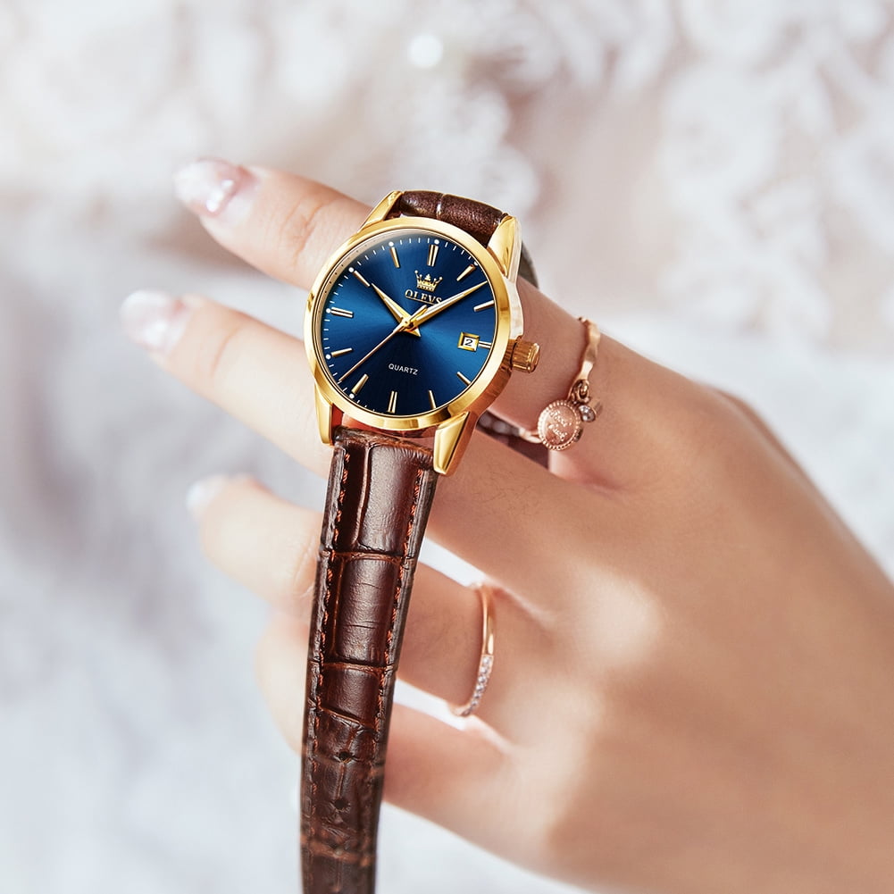 OLEVS Classic Leather Watches for Women, Business Dress Roman Arabic Numerals Ladies Watches, Waterproof Analog Quartz Womens Wrist Watches Brown Leather Strap Relojes para Mujer