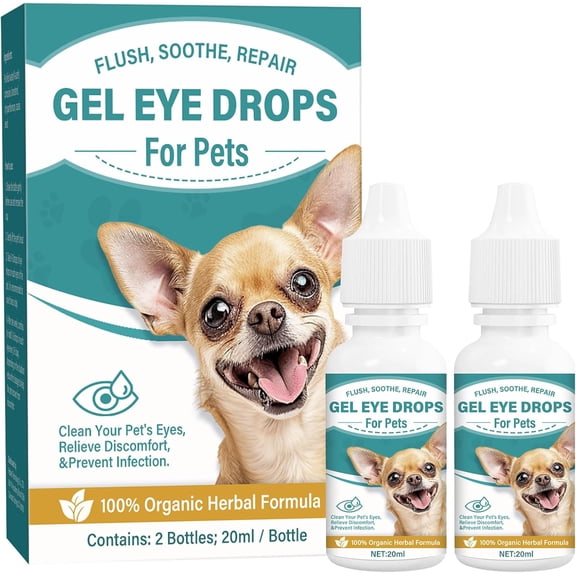 Tear Stain Remover for Dogs, Dog Eye Wash, Natural Plant-Based Pet Gel Dog Eye Wash Cleanser for Daily Pet Eye Care, 2 Pack (20 mL/Bottle)