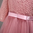 thumbnail image 6 of IBTOM CASTLE Flower Girls 3/4 Sleeve Deep V-Back Tulle Vintage Lace Wedding Party Long Dress Formal Princess Communion Pageant Maxi Gown 11-12 Years Dusty Pink, 6 of 8