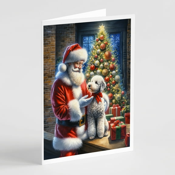 Bedlington Terrier and Santa Claus Greeting Cards Pack of 8 7 in x 5 in