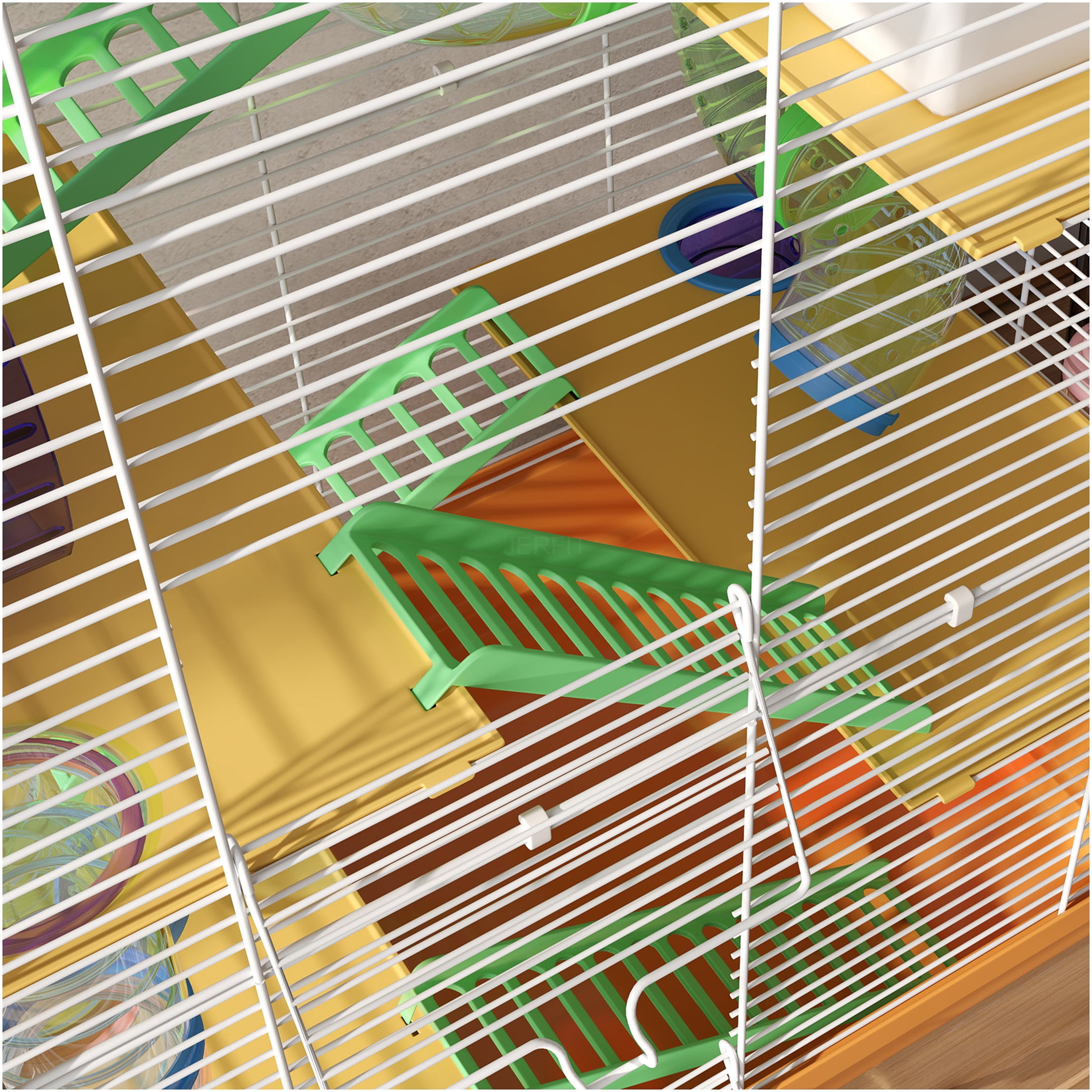 JERFIT 5-Tier Small Animal Cage with Tubes, Exercise Wheel, Water Bottle & Carry Handle, Metal Hamster Habitat for Gerbils, Orange