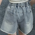 thumbnail image 5 of Tfken Summer Girls Shorts Elastic Waist Ripped Denim Shorts With Pockets And Rhinestone Trendy Daily Wear Teen Soft Clothes Blue Size 5-6 Years, 5 of 8