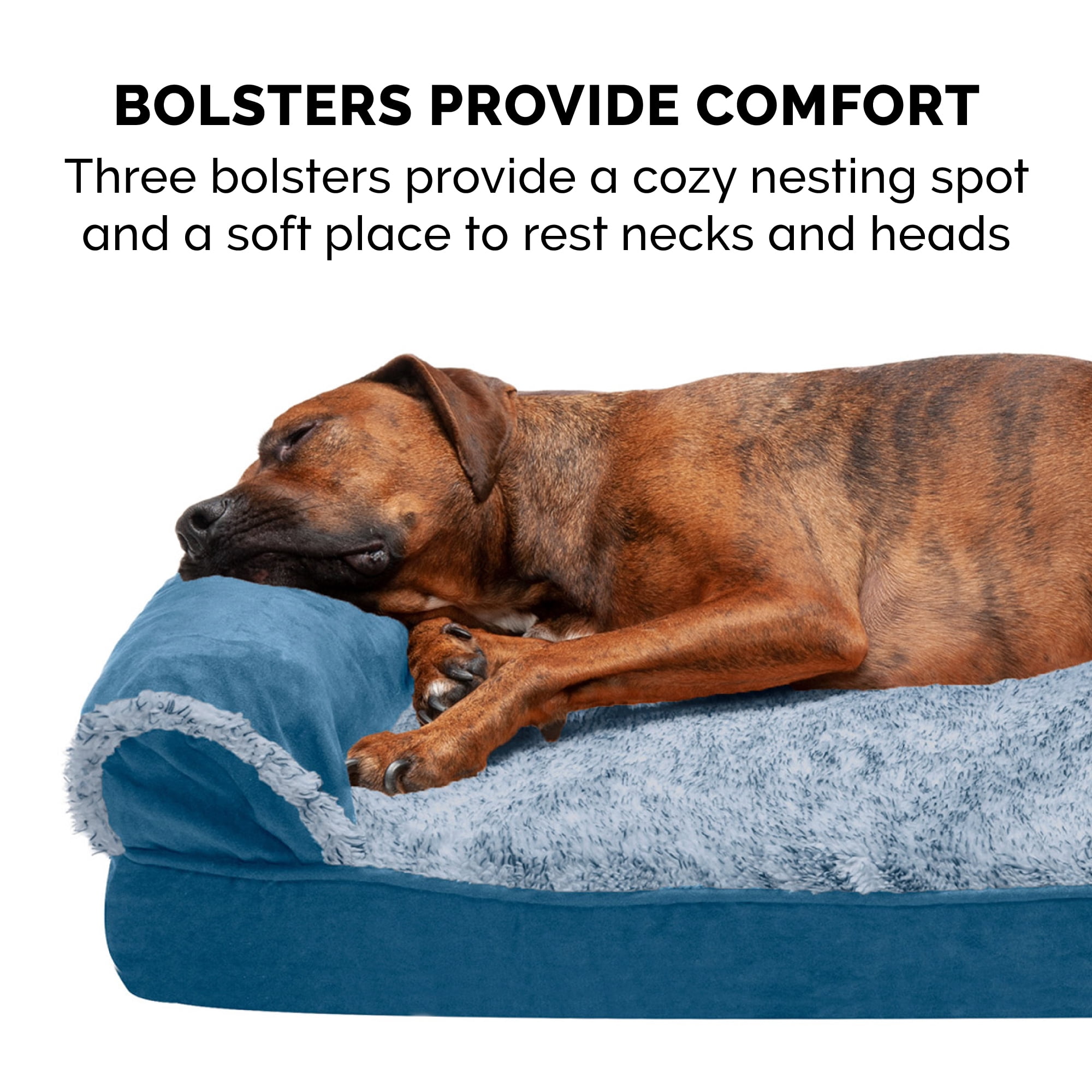 FurHaven Two-Tone Faux Fur & Suede Orthopedic Sofa Pet Bed for Dogs & Cats - Jumbo, Marine Blue