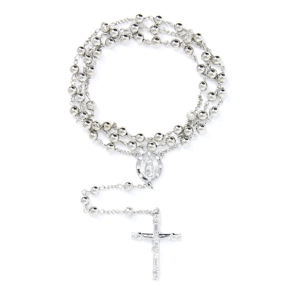 Me Plus Collier Catholique Rosaire Pendentif Croix Crucifix en Alliage Perles CCB 6mm 20 Pouces (R4R-Argent)