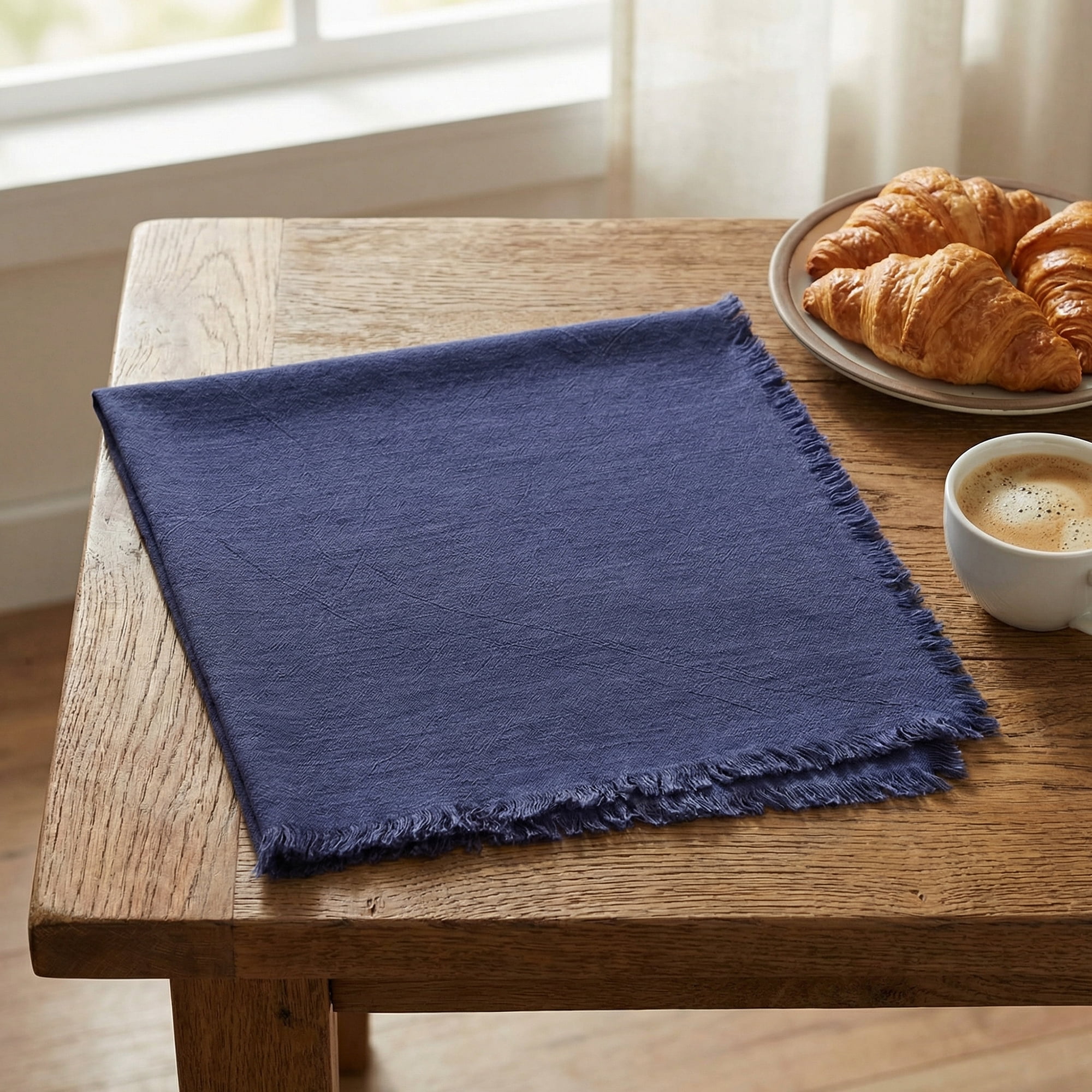 Unique Bargains Cotton Linen Absorbent Kitchen Towels 4 Pack Royal Blue 18" x 18"