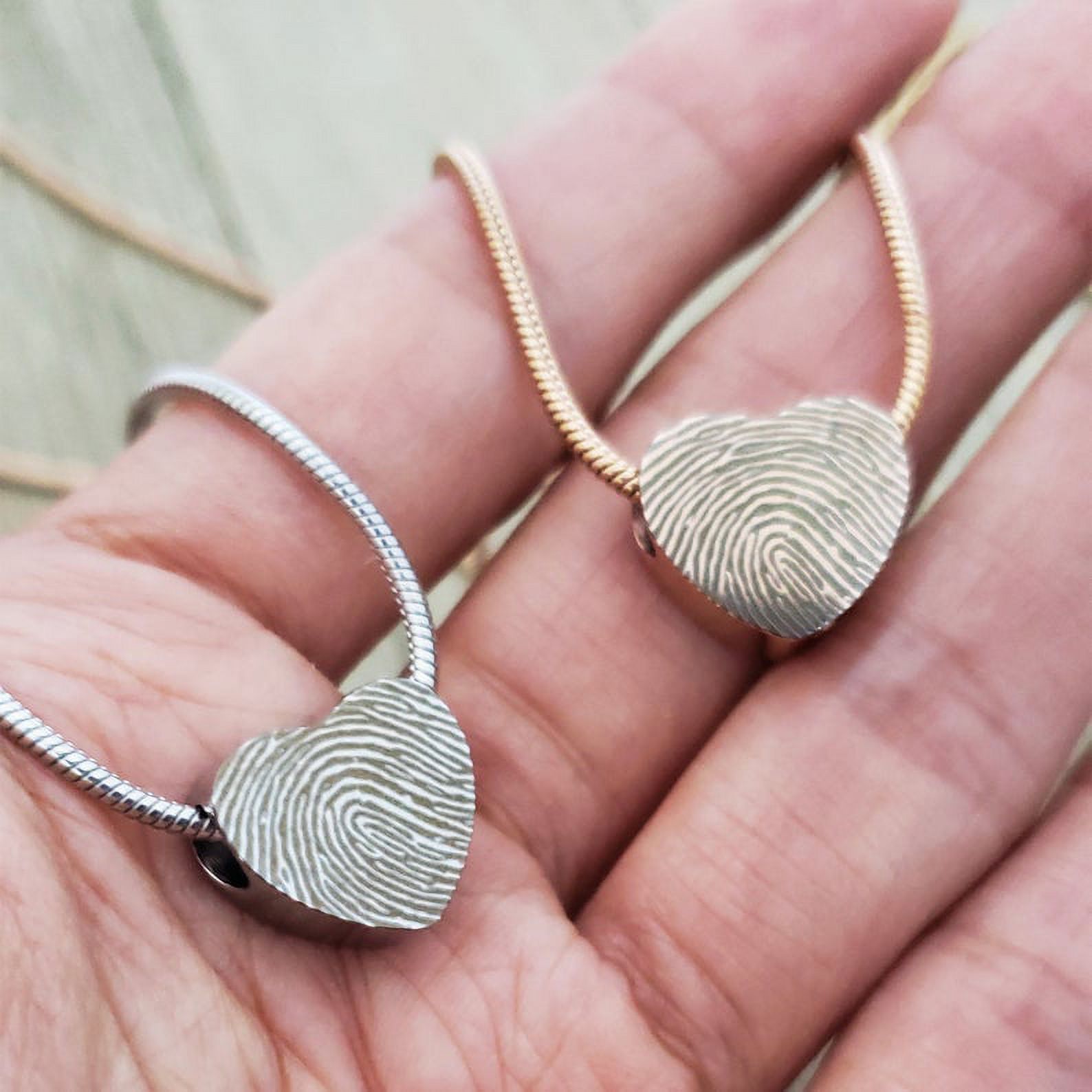 Personalized Silver Mini Heart Fingerprint Cremation Necklace Stainless Steel Urn Ashes Holder Memorial Jewelry with Free Funnel Kit and Velvet Jewelry Box