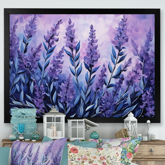 Designart "Serenity of Lavender I" Floral Framed Wall Art Decor - Traditional Purple Herbs Bedroom Framed Canvas Wall Art
