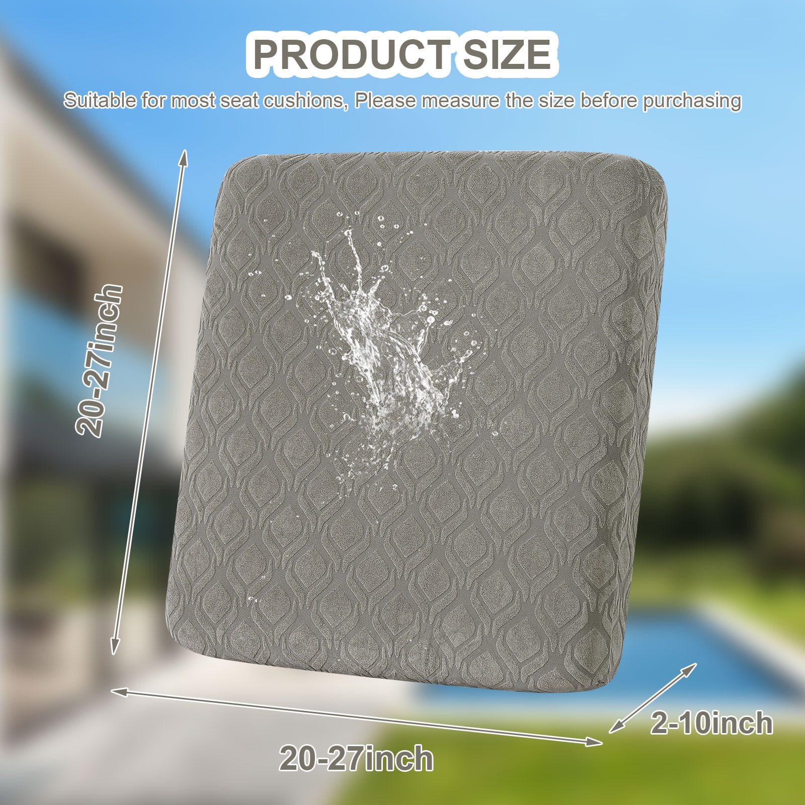 Topchances 6Pcs Patio Cushion Covers, Stretch Outdoor Water Resistant Sofa Cushion Cover Replacement for Patio Furniture Protector (Gray)